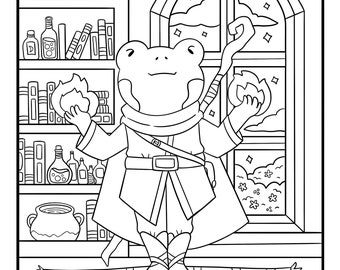 Sorcerer Frog Coloring Page - DND Printable (Digital Download)