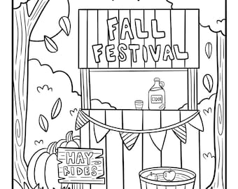 Fall Festival Coloring Page – Pumpkins and Cider (Digital Download)