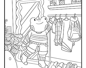 Cozy Clothes Frog Coloring Page: Fun Fashion Scene (Digital Download)