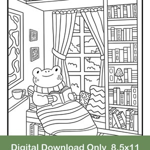 Book Frog Coloring Page - Cozy Coloring Page - Frog Coloring Page