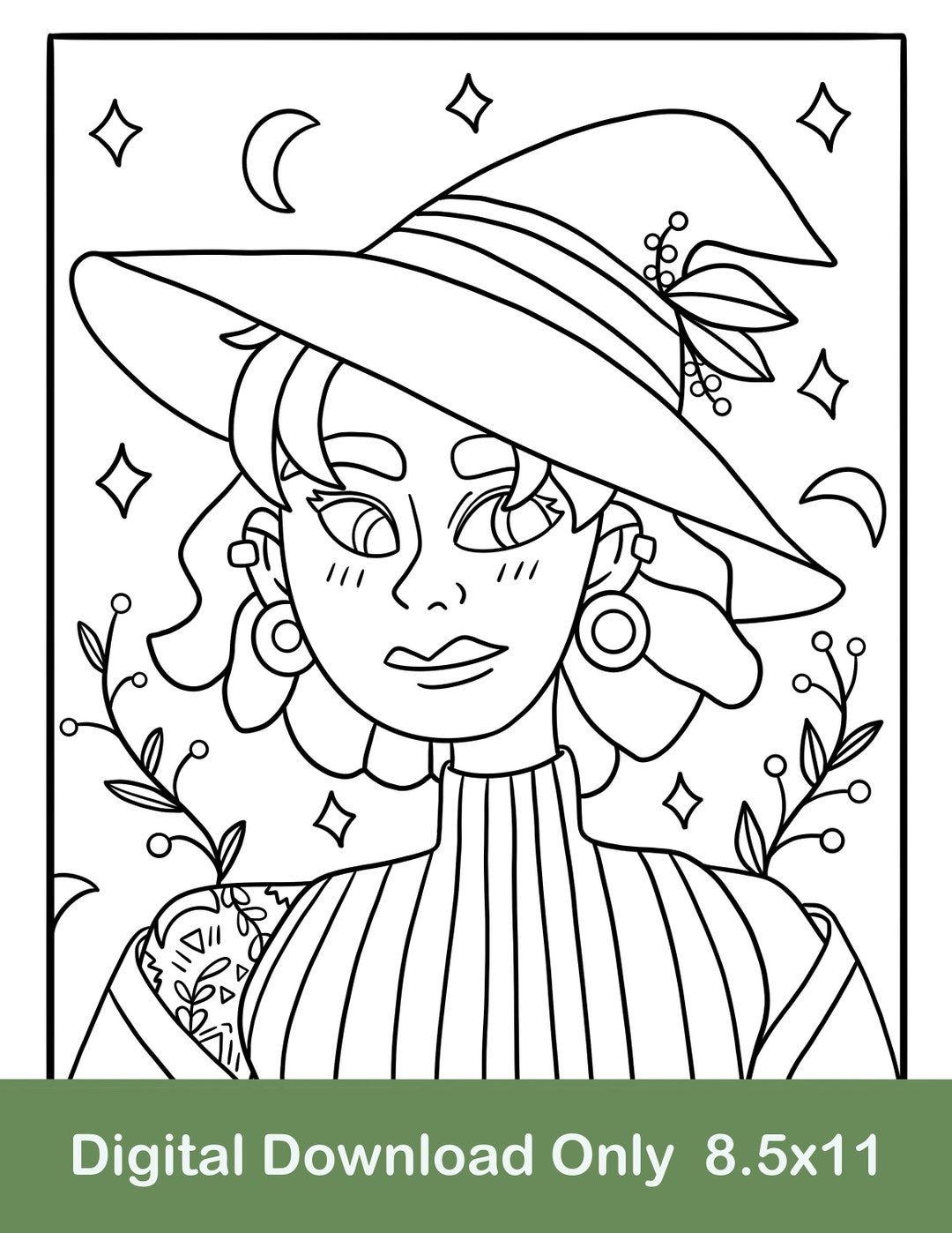 Witch Girl Printable Coloring Page Fashion Coloring Page Fantasy ...
