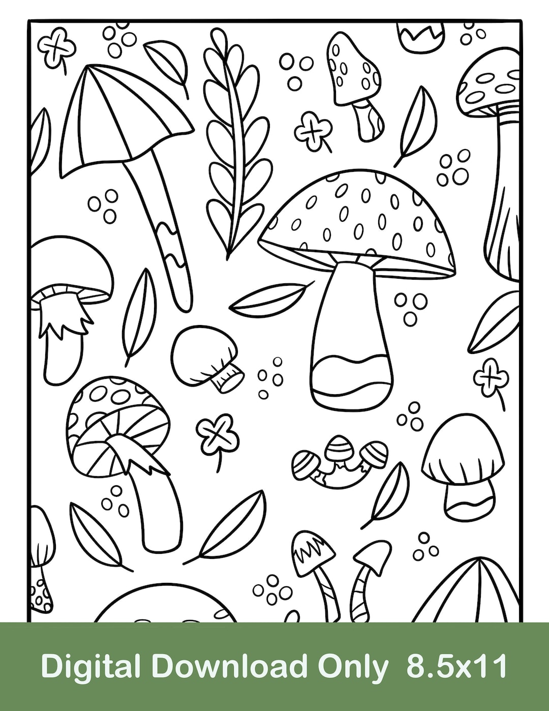 Mushroom Coloring Page - Autumn Coloring Page - Fall Coloring Page ...