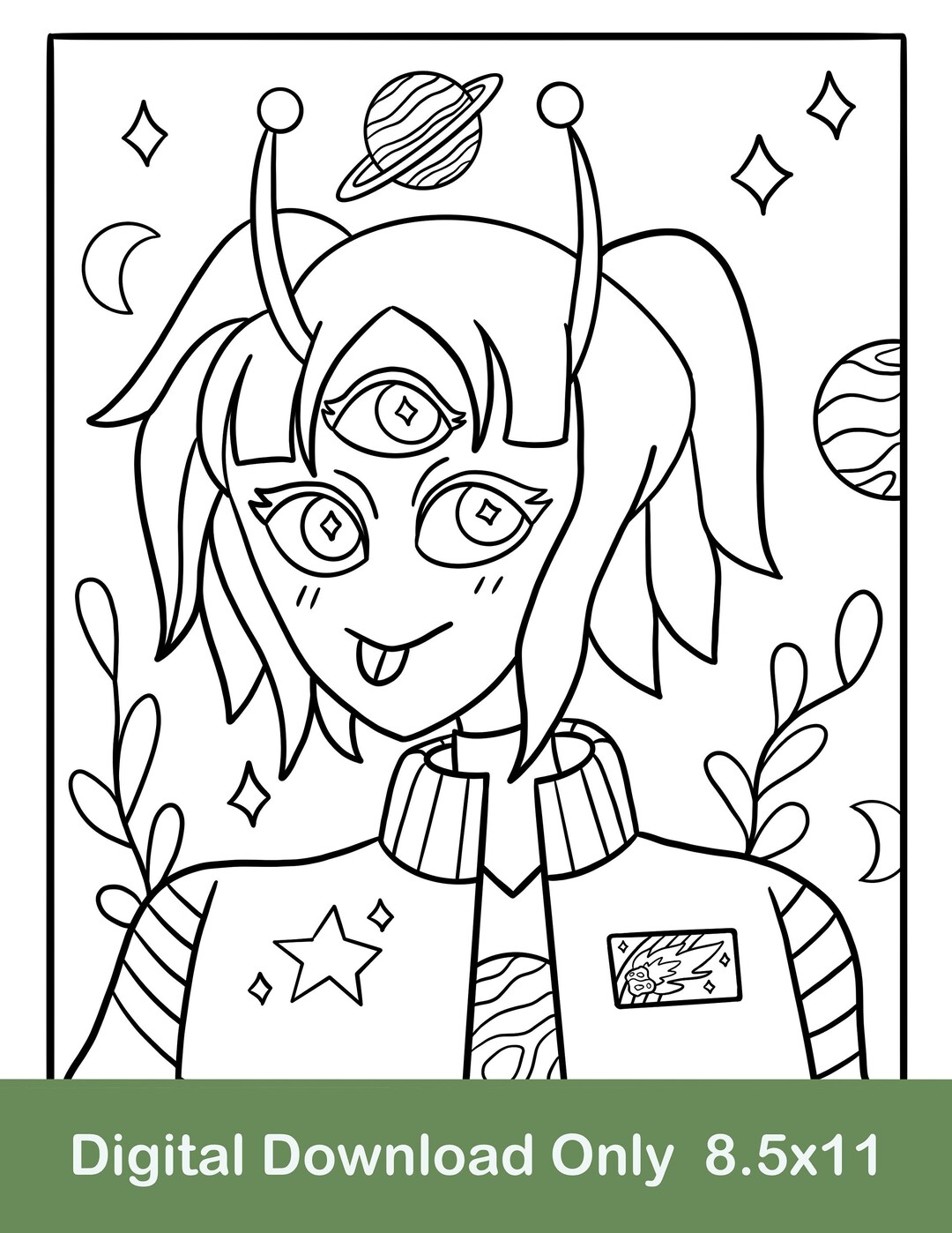 Alien Girl Printable Coloring Page Fashion Coloring Page - Etsy UK