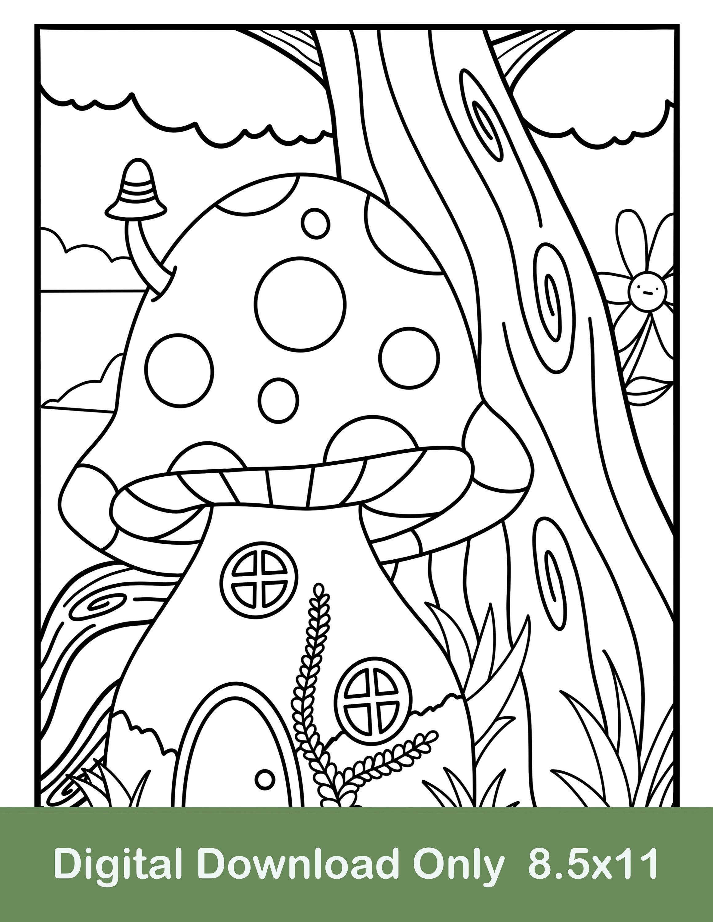 Mushroom House Printable Coloring Page Tree Coloring Page Plant ...