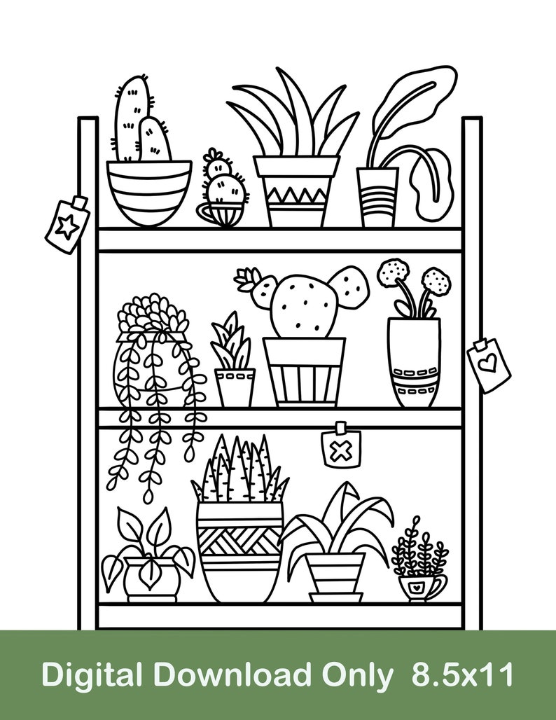 Plant Shelf Printable Coloring Page Potted Plant Coloring Page Cactus
