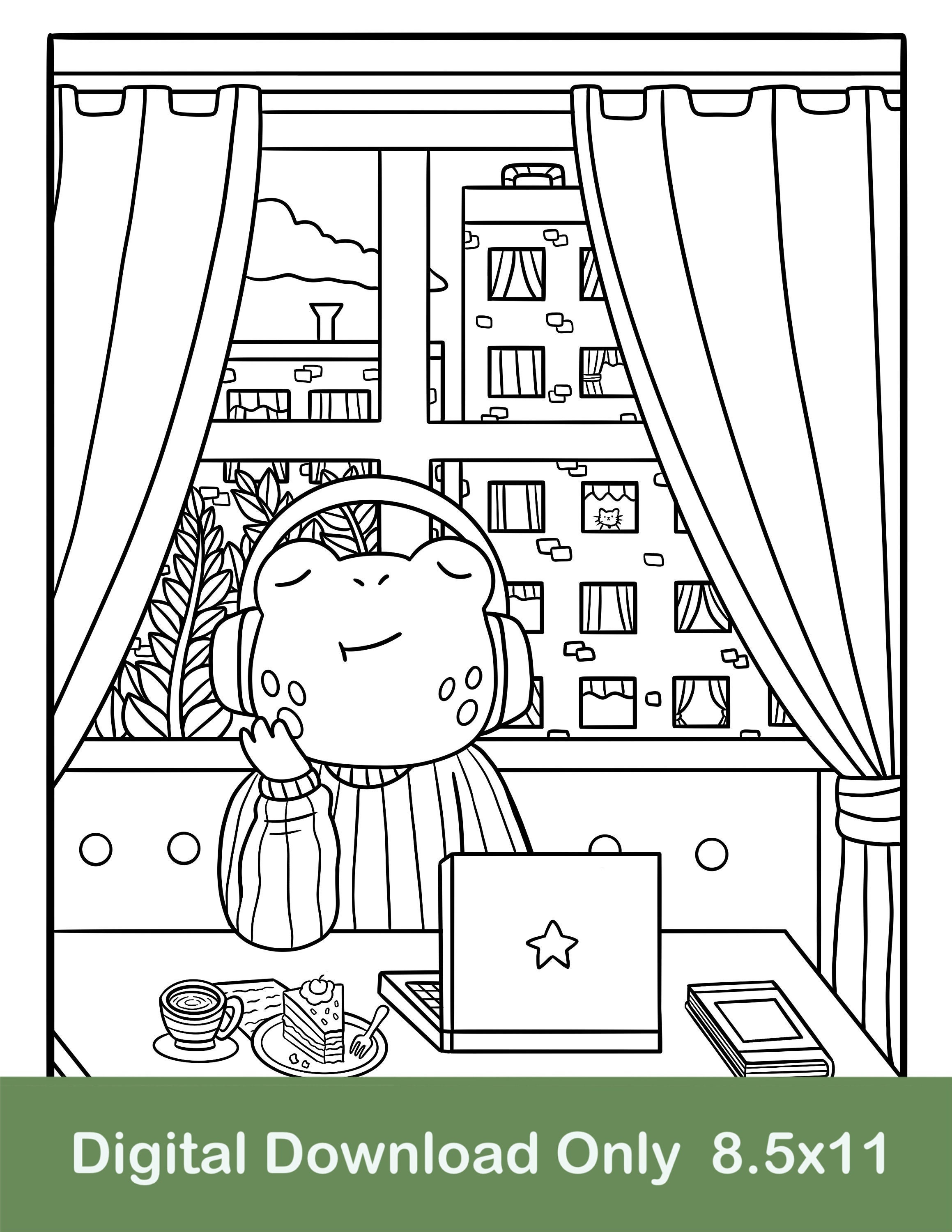 Adult Coloring Page : Cozy Bear Cafe 