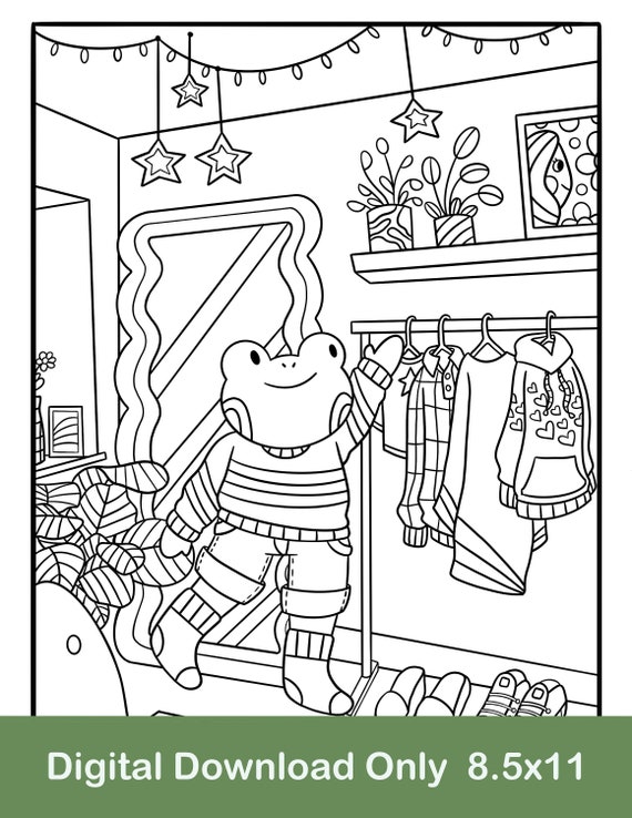 Clothes Frog Coloring Page Cozy Coloring Page Frog - Etsy