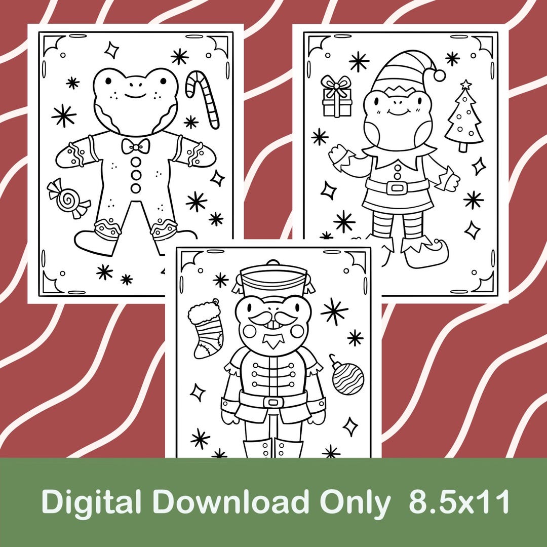Holiday Frogs Coloring Page Set Frog Coloring Pages Cozy Coloring Pages ...