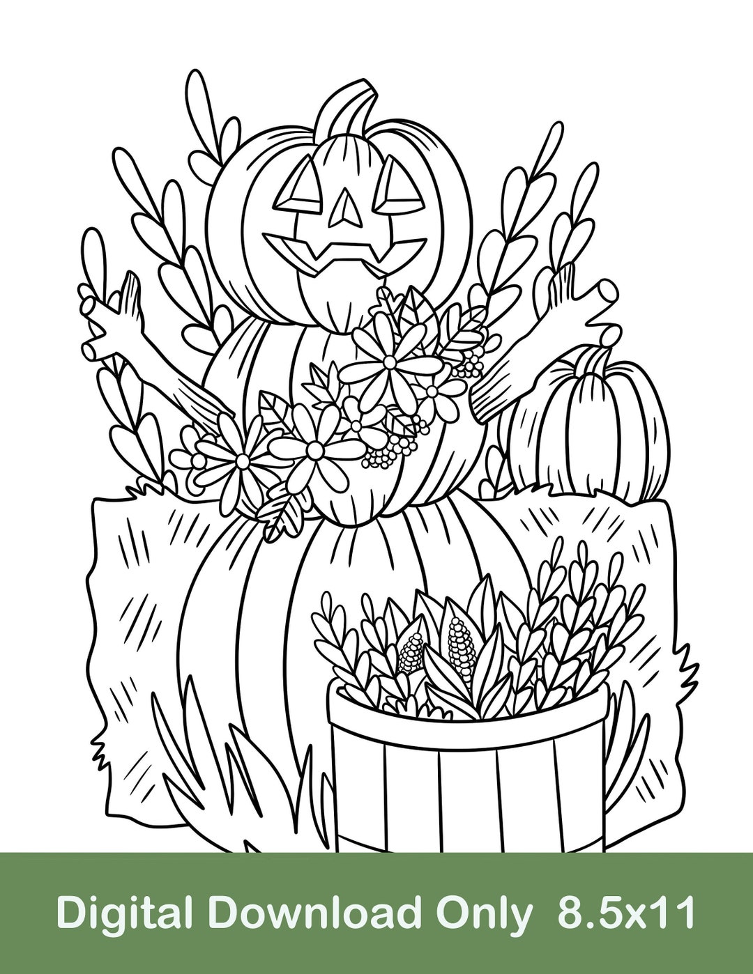 Pumpkin Man Coloring Page Autumn Coloring Page Fall Coloring Page ...