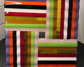 Fused glass art -handmade- decor-gift- sun catcher- holiday-multi color-sculpture-stained glass