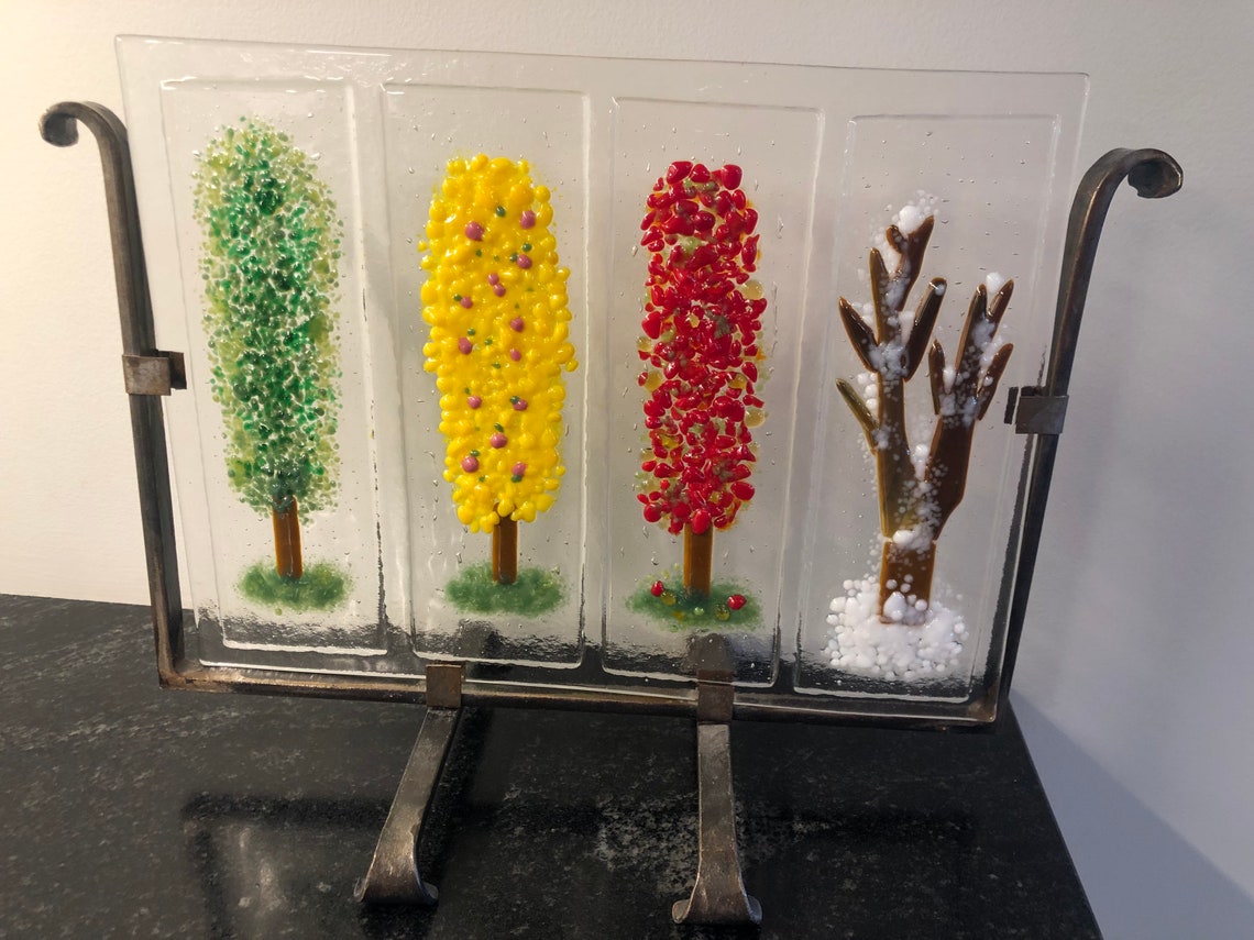 Four Seasons Glass Plaque, Gift, Mother's Day, Handmade, Sun Catcher ...