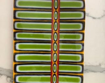 Fused Glass Art Plate, multi colors, GIFT, décor, glass art sculpture, rare art, Mother's Day, handmade, sun catcher, multi use, Easter