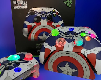 BRAND NEW Captain America Falcon & Winter Soldier Xbox One Controller w Color Changing LED Mod Gaming Marvel