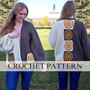 My Sunshine Cardigan Crochet Pattern | Granny Square Cardigan | Easy Crochet Cardigan | Beginner Crochet Cardigan Pattern | Low Sew Cardigan