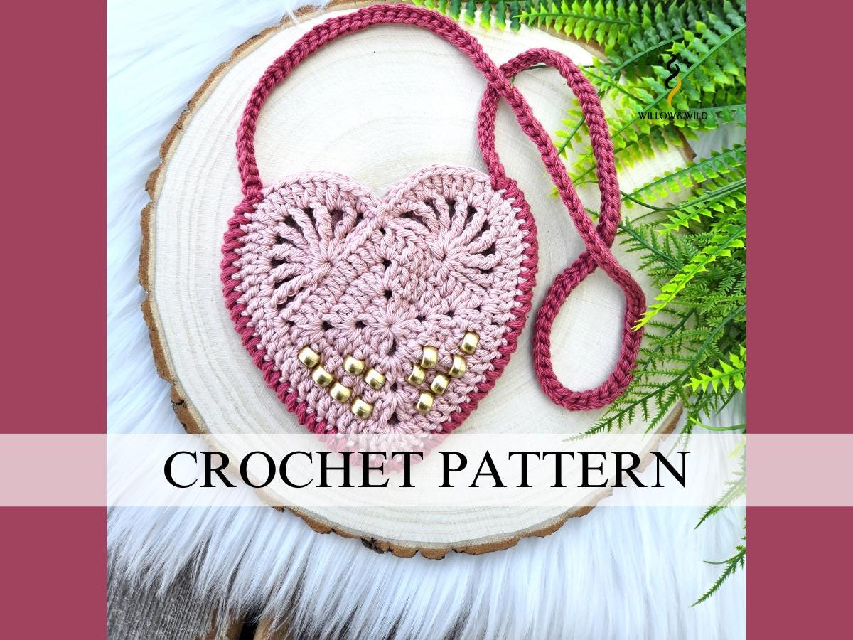 35 Beaded Crochet Patterns to Add Sparkle, Texture, and Giftable Charm 18 Beaded Heart Bag Crochet Pattern: Toddler Purse