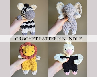 Elephant / Zebra / Lion / Ostrich Crochet Pattern Bundle: Safari Bubs Amigurumi Snuggler Toy (PDF Pattern)