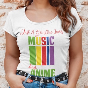 Just A Girl Who Really Loves Anime und Musik Kostüm Shirt, Süße Anime Fan Shirts, Video Games Liebhaber, Otaku, Japanische Kunst, Cosplay Manga