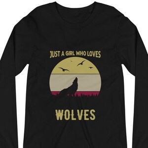 狼が大好きな女の子のTシャツ、かわいい狼好きへのギフト、動物の狼犬Tシャツ、遠吠えする狼少女のコスチューム、狼好きへのギフト、男女兼用