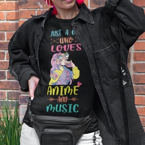 Just A Girl Who Really Loves Anime und Musik Kostüm Shirt, Süße Anime Fan Shirts, Video Games Liebhaber, Otaku, Japanische Kunst, Cosplay Manga