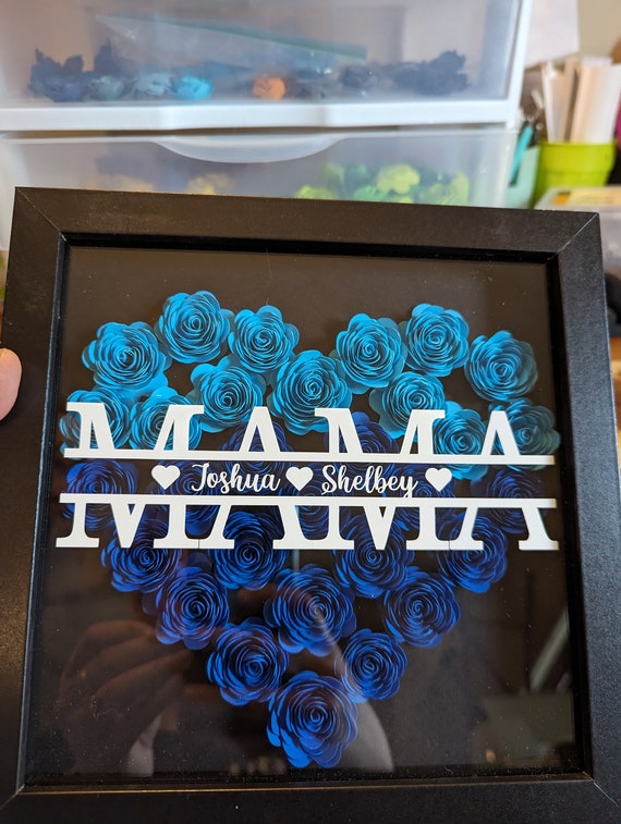 Boîte D'ombre à Fleurs Personnalisée Avec Nom - Cadre Coeur En Bois Et Acrylique, Cadeau Fête Des Mères