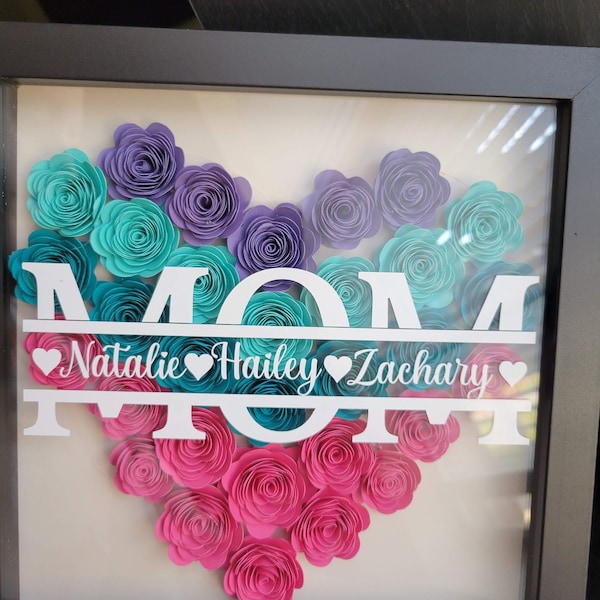 Heart Shaped Monogram Flower Shadow Box| Mom gift| Nana gift| Grandma gift| Customized Gift for any occasion