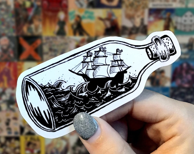Pirate Ship in a Bottle Sticker - Etsy
