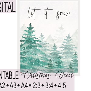 Printable Christmas Wall Art &quot;Let it snow&quot;, Christmas Digital Sign, Christmas Printable Words, Christmas Illustration, Winter Holidays Sign