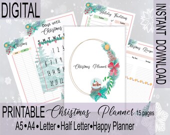 Printable Christmas Planner 15 pages, Christmas Wishlist, Printable Chirstmas Planning, Days until Christmas, Holiday Tradition Planner