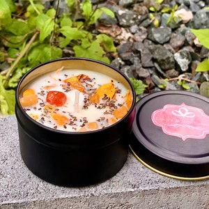 Custom Handmade Soy Wax Spell Candle with Crystals | Pagan Witchcraft | Green Witch