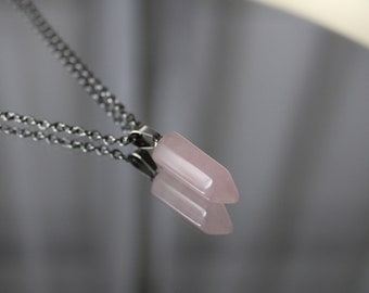 Rose Quartz Crystal Necklace with Stainless Steel Chain  | Reiki Gemstones | Green Pagan Witch | Witchcraft