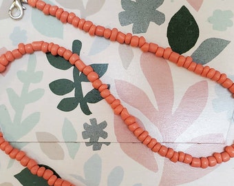 Coral and Olive Green Seed Beaded Choker
