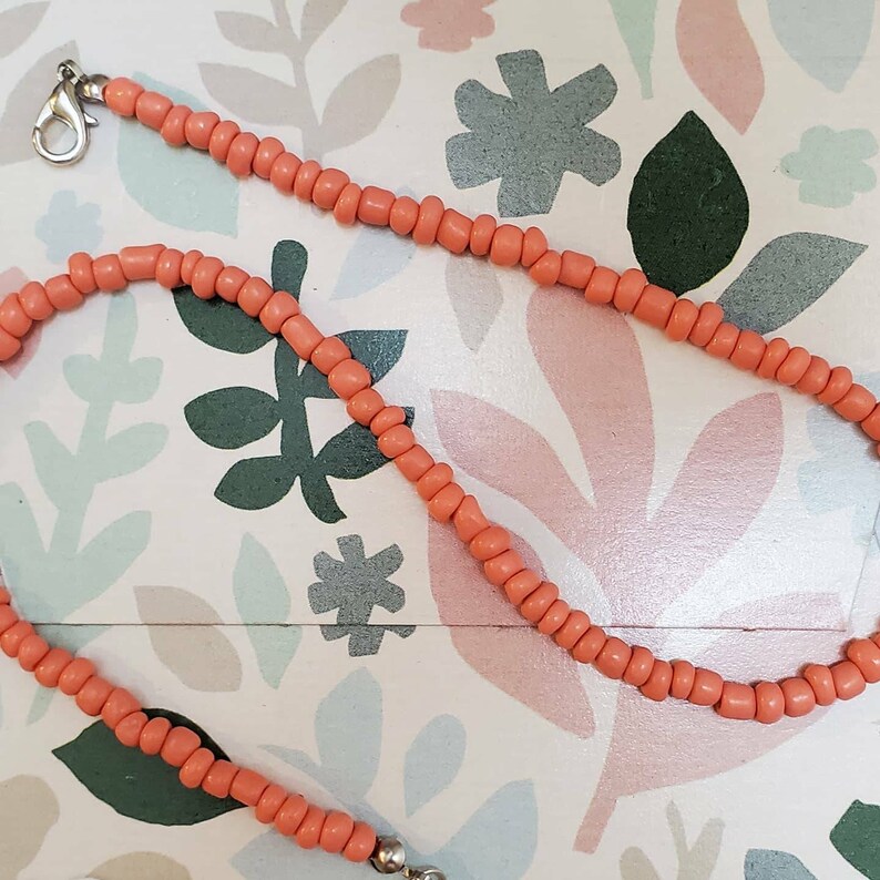 Coral and Olive Green Seed Beaded Choker