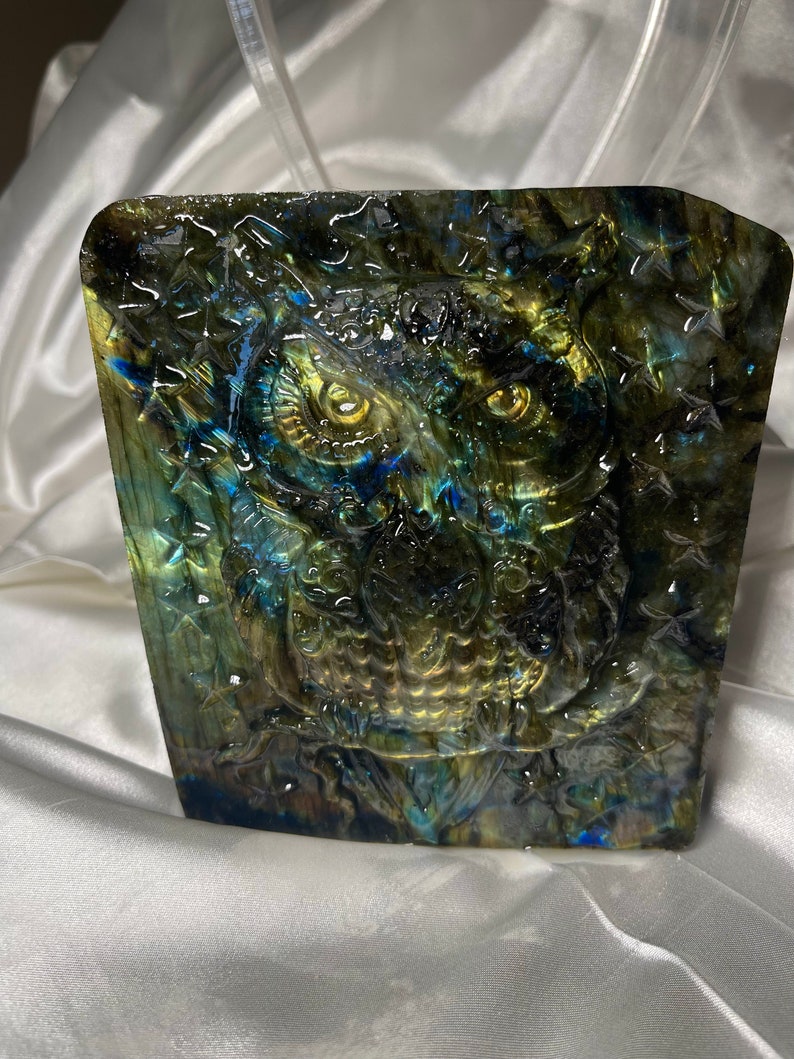 Big Labradorite Owl ,carved Owl, Square, Night Owl,handcarved Fox