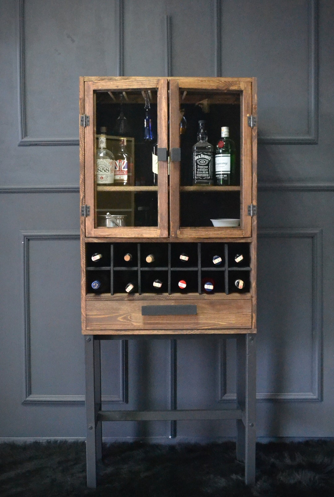 Solid Wood Bar Walnut Modern Tall Home Bar Etsy