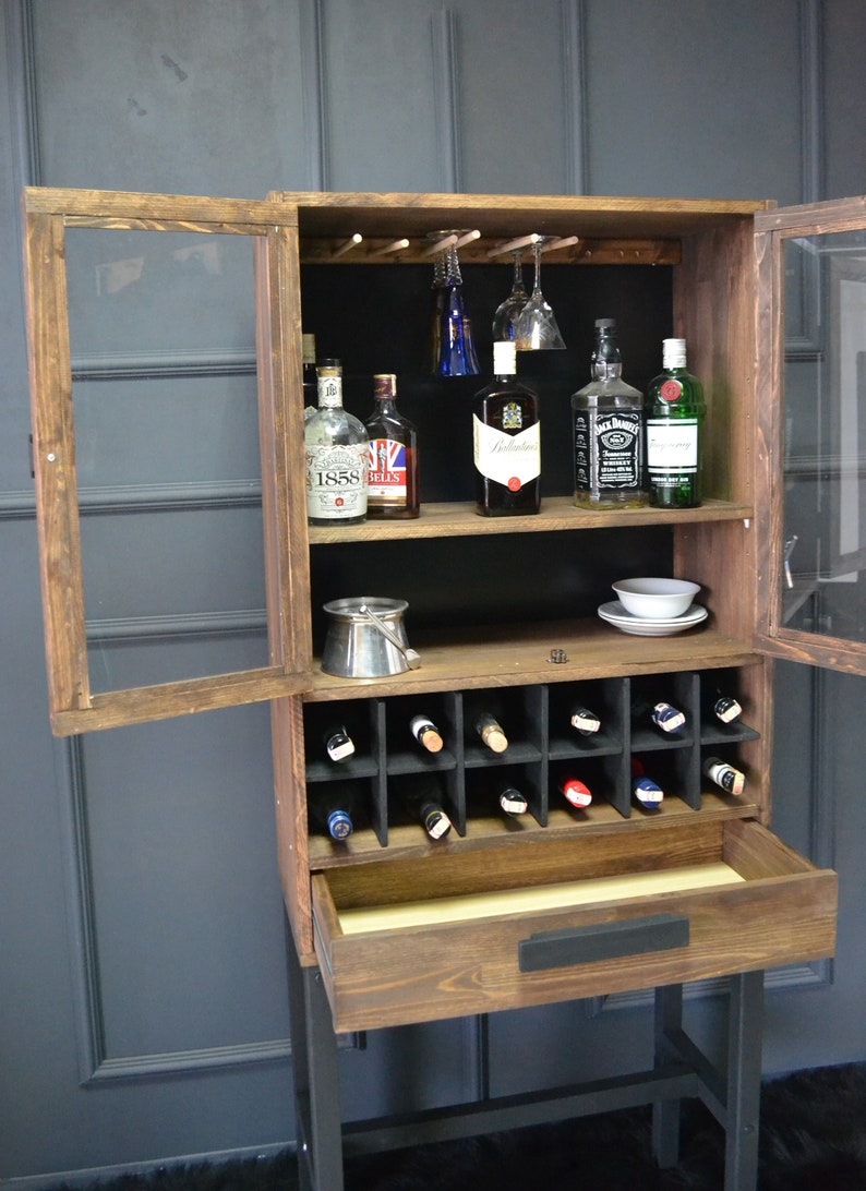 Solid Wood Bar Walnut Modern Tall Home Bar Etsy