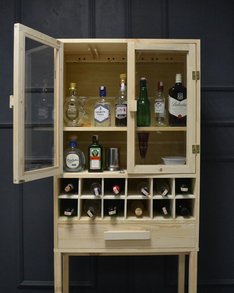 Modern Tall Home Bar With Storage Solid Wood Bar Etsy