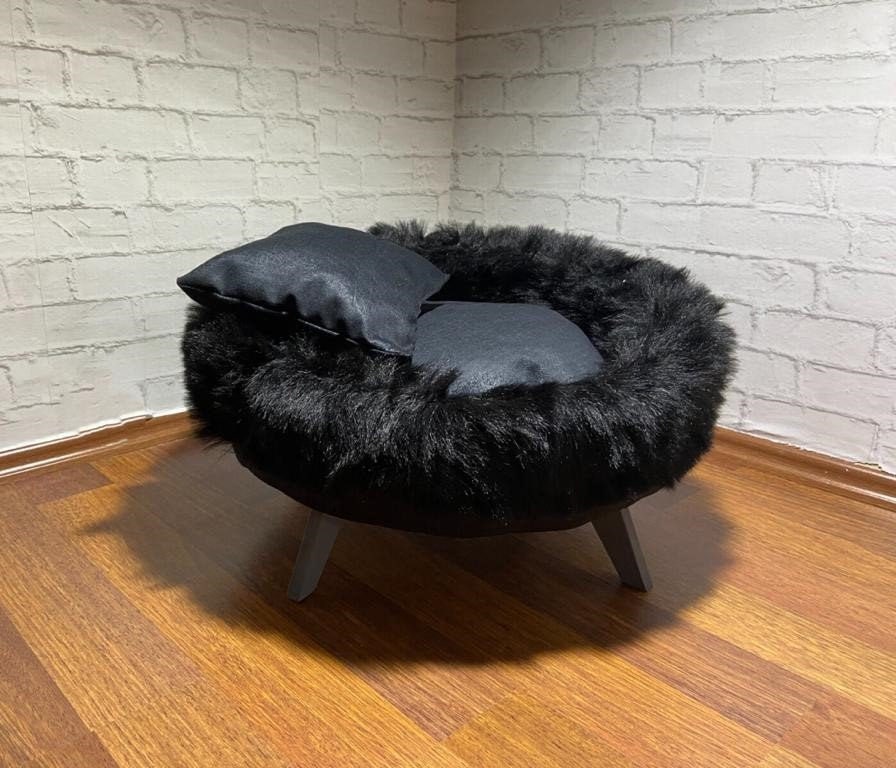 Black Dog Bed Round Dog Bed Plush Pet Bed Modern Dog Etsy