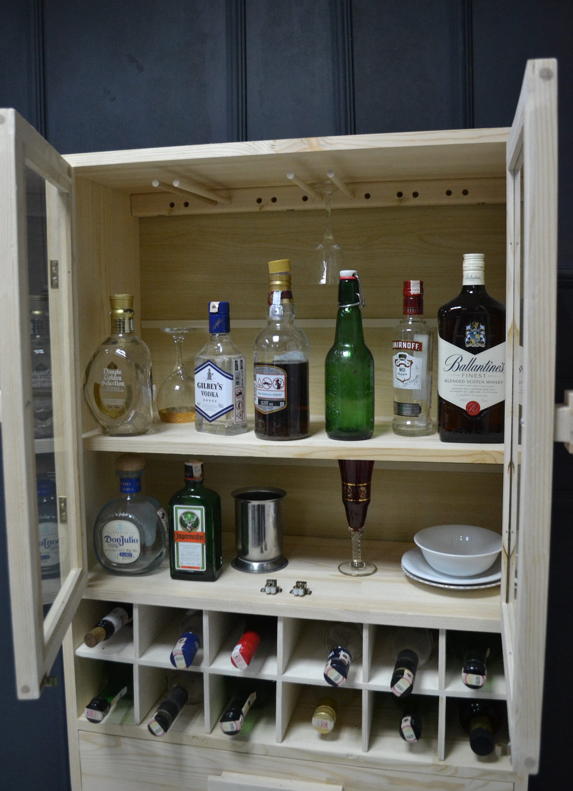 Modern Tall Home Bar With Storage Solid Wood Bar Etsy