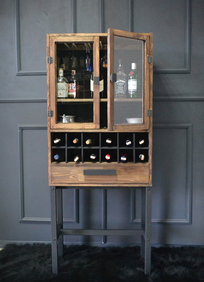 Solid Wood Bar Walnut Modern Tall Home Bar Etsy