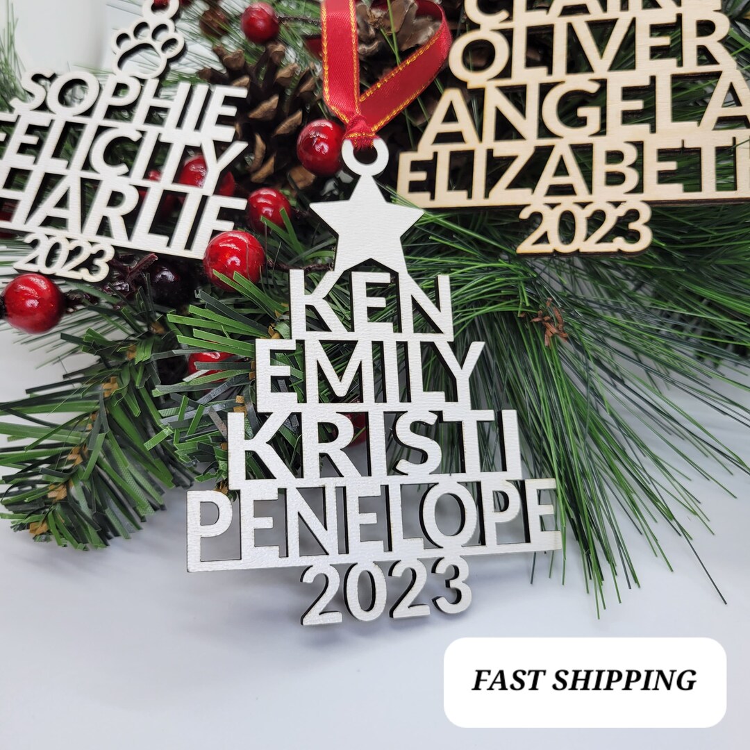 Family Names Christmas Tree Ornament for the Holidays Wood Gift New Baby Wedding Name Stocking