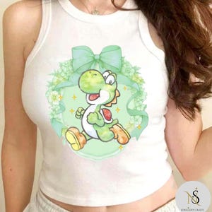 Coquette Bow Mario Yoshi Baby Tee Crop Tank, Mario Womens Shirt, Coquette Yoshi, Girls Trip Shirt, Mario Coquette Shirt, Epic Universe Shirt