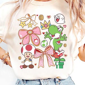 Retro Coquette Bow Mario Yoshi Shirt Mario Peach Luigi Yoshi, Mario Epic Universe Baby Tee Crop Tank, Mario Kids Shirt, Mario Birthday