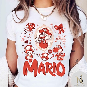 Retro Coquette Bow Mario Yoshi Shirt Mario Peach Luigi Yoshi, Mario Epic Universe Baby Tee Crop Tank, Mario Kids Shirt, Mario Birthday