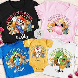 Personalized Super Mario Epic Universe Shirt, Mario Luigi Peach Epic Universe Family Shirt, Epic Group Matching, Epic Family Vacation 2025
