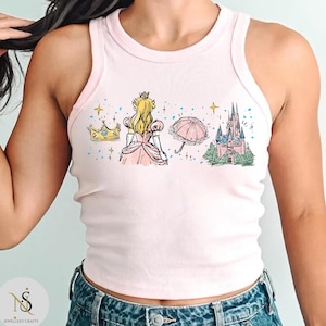 Super Mario Princess Peach Baby Tee Crop Tank, Retro Princess Peach Womens Shirt, Feeling Peachy Shirt, Girls Trip Shirt, Epic Universe Tee