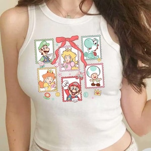 Vintage Super Mario Shirt, The Super Mario Bros Movie, Mario Luigi Epic Universe Baby Tee Crop Tank, Princess Peach Yoshi Toad Shirt