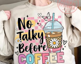 No Talky Before Coffee Png, Funny Coffee Lover Png, Sassy Iced Coffee Png, Retro Preppy Checkered Leopard Coffee Png,Woman's Adult Humor Png