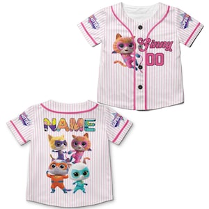 Personalized Disney SuperKitties Baseball Jerseys, Disney Super Kitties Ginny Sparks Buddy Bitsy Birthday Girl Jerseys Disney Cat Shirt