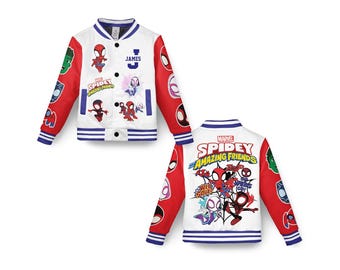 Personalized Spidey And His Amazing Friends Varsity Jacket, Kids Varsity Jacket, Spiderman Baseball Jacket, Birthday Boy Gift, Spidey Shirt