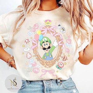 Retro Cooquette Bow Super Mario Shirt, The Super Mario Bros Movie, Luigi Epic Universe Baby Tee Crop Tank, Mario Kids Shirt, Mario Fan Gifts